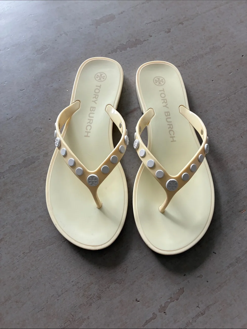 Tory Burch Pale Yellow Jelly Studded Thong Sandals
